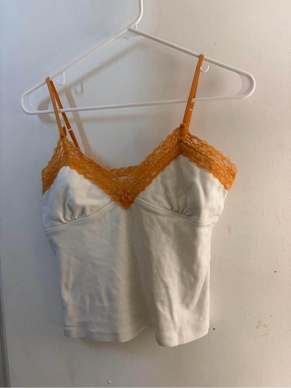 White Cami Top with Mustard Lace Trim
